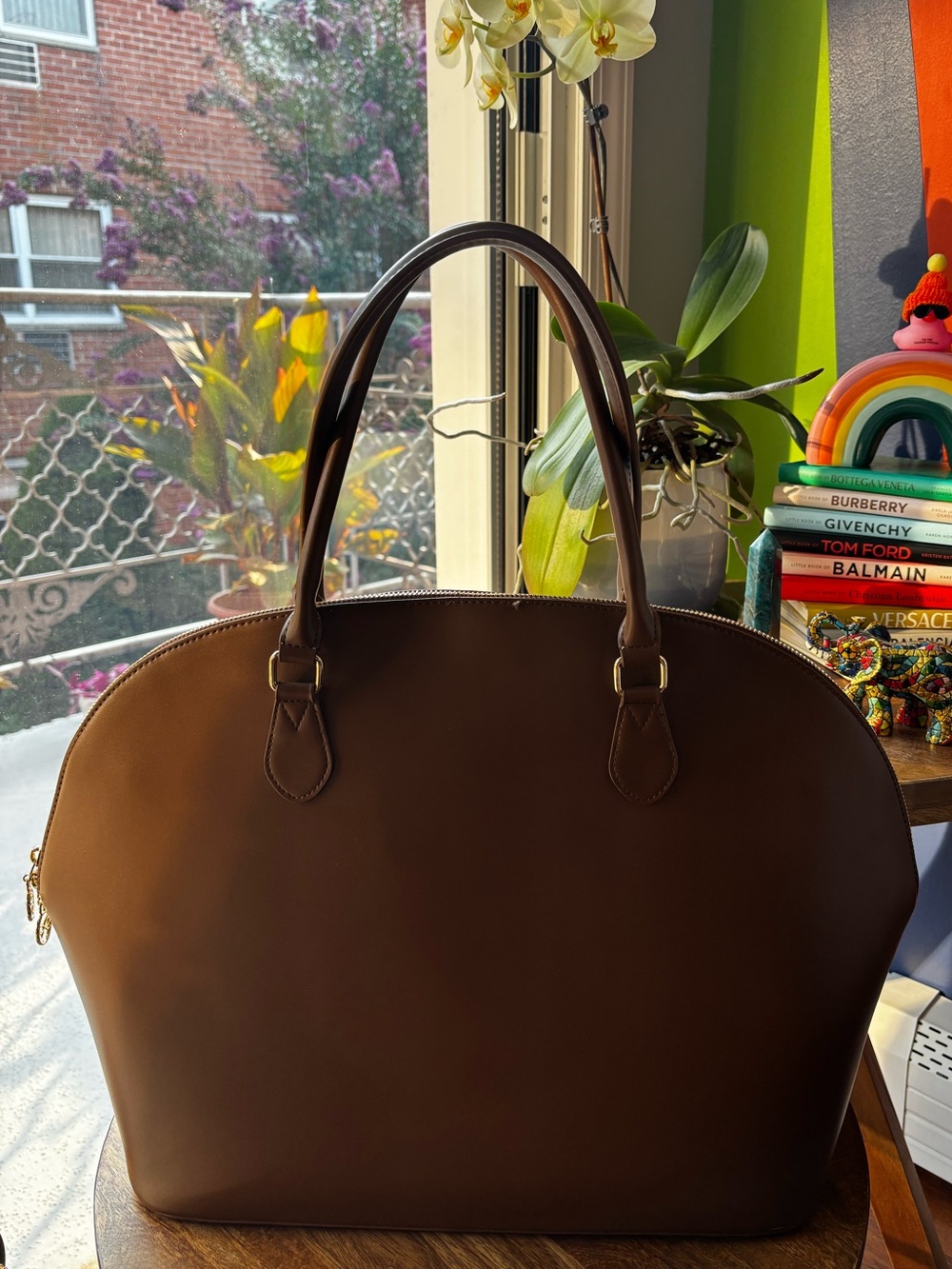 Caramel Faux Leather Work Tote Laptop Bag | Gold Bow Details | NWOT - Picture 4 of 14